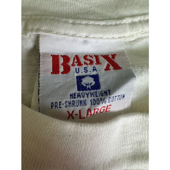 Vintage 90s Single Stitched White 100% Cotton Tee Basix South Beach Art Deco XL - Picture 3 of 8
